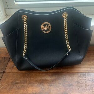 Michael Kors Black and Gold Shoulder Bag with Chain Straps